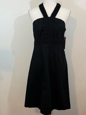 Merona NWT Black Halter Dress Eyelet Trim Empire Waist Size 6